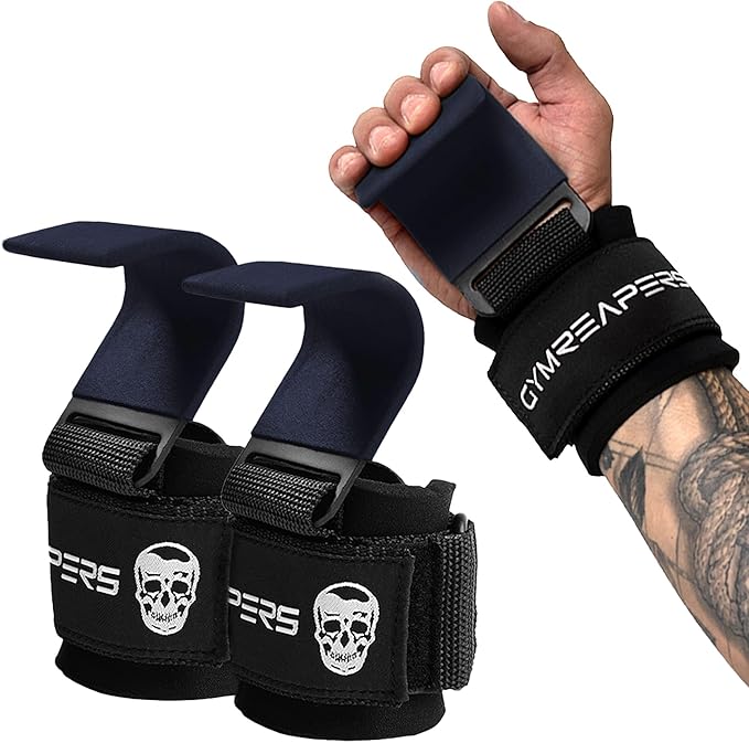 Gymreapers Weight Lifting Hooks (Pair), Heavy Duty Power Wrist Straps Hand Grip Support For Deadlifts, Pull Ups, Shrugs - Gym Gloves For Men and Women