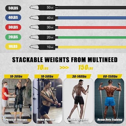 23 Pack Resistance Bands Set Workout Bands, 5 Stackable Exercise Bands 5 Loop Resistance Bands 2 Core Sliders, Door Anchor Handles Ankle Straps Carry Bag Instant Cooling Towel Wrist Wraps