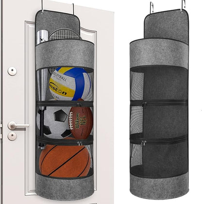 Over The Door Hanging Sports Equipment Organizer, Ball Storage, Garage Sports Equipment Organizer, Back of Door Storage Organizer for Basketball, Football, Volleyball, Tennis, and Toy Storage