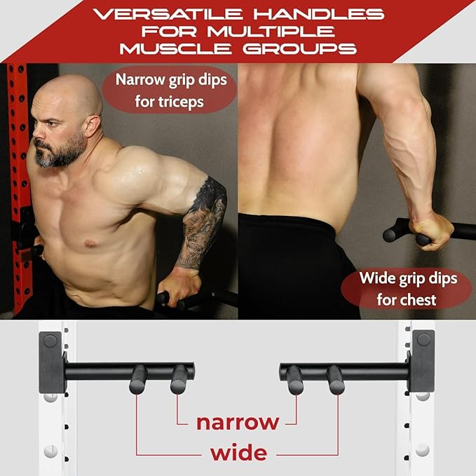 Yes4All 350 LBS Capacity - Dip Bars for 2x2 with 1" Hole Power Cage, Squat Rack Attachments - Narrow and Wide Grip Handles Dip Attachment for Dips, Pull Up, Push-up (Black)