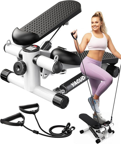 Steppers for Exercise at Home, Mini Stair Stepper with Resistance Bands, Portable Under Desk Stepper Workout Step Machine 300 lbs Weight Capacity