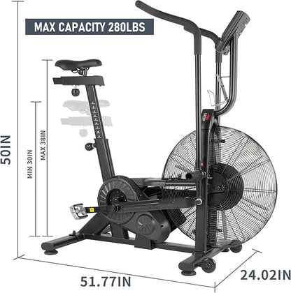 leikefitness Fan Exercise Bike Upright AirBike Indoor Cycling Stationary Bicycle with Unlimited Air Resistance System,Heart Rate Compatibility and Tablet Holder for Home Cardio Workout