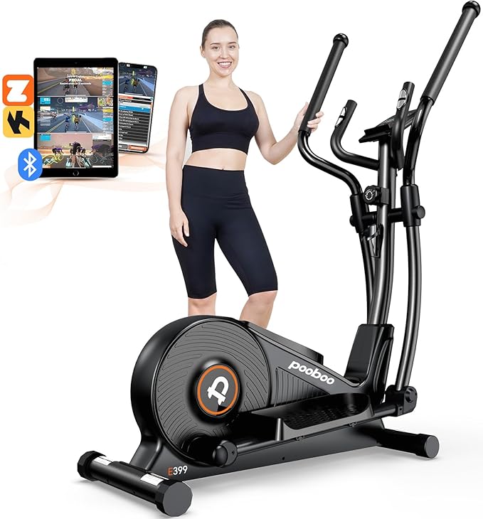 pooboo Elliptical Machine, Elliptical Exercise Machine with 16-Level Resistance&Hyper-Quiet Magnetic Driving System, Elliptical Machine for home with LCD Monitor&15.5IN Stride, 400LBS Weight Capacity