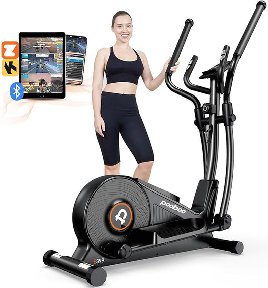 pooboo Elliptical Machine, Elliptical Exercise Machine with 16-Level Resistance&Hyper-Quiet Magnetic Driving System, Elliptical Machine for home with LCD Monitor&15.5IN Stride, 400LBS Weight Capacity