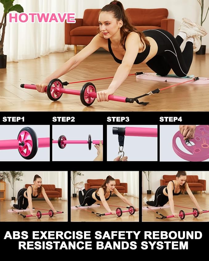 HOTWAVE Portable Exercise Equipment with 16 Gym Accessories.20 in 1 Push Up Board Fitness,Resistance Bands with Ab Roller Wheel,Full Body Workout at Home