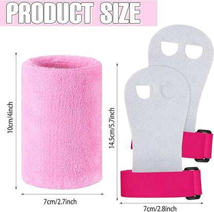 Civaner 4 Pieces Gymnastics Grips Pink Gymnastic Hand Grips Athletic Pink Wrist Bands Terry Cloth Sweat Bands Girls Sports Accessories for Kids Basketball Tennis Football Baseball