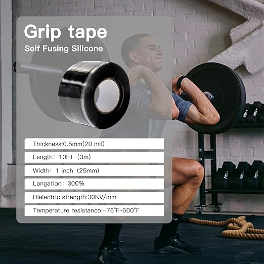 Fusion Grip Tape – Silicone Grip Tape for Handles,Pull Up Bars, Barbells, Dumbbells, Sports and Gym Equipment, Steering Wheel Tape, Self Fusing Rubber Grip Tape (Black, 10 FT)