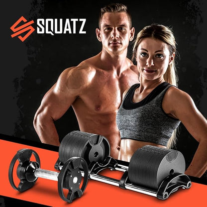 SQUATZ 70lb Adjustable Dumbbell Weight, Fitness Equipment with Anti-Slip Metal Handle, Quick Change Weight Adjustments with Twist Lock Technology, for Full Body Workout and Weightlifting