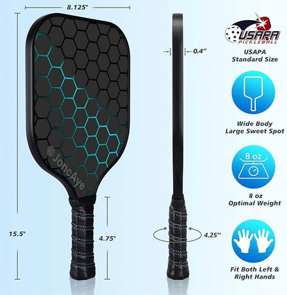 JoncAye Pickleball-Paddles-Set of 4 or 2 Rackets with Balls and Bag | USAPA Approved Pickle-Ball Equipment with Accessories | Fiberglass/Graphite Pickleball Racquet Set for Men, Women, Kids, Adults