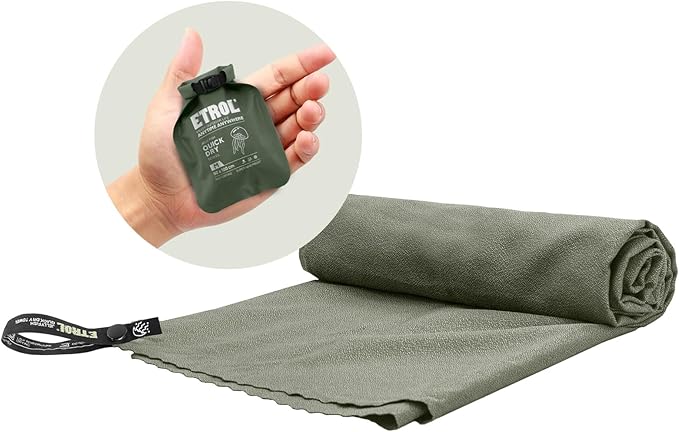 Camping Quick Dry Towel,Super Lightweight Microfiber Absorbent Fast Drying Travel & Sport Towel,Compact Compressed Sweat Towels for Backpacking,Yoga,Gym,Swimming,Beach, 40x180cm, Olive Green