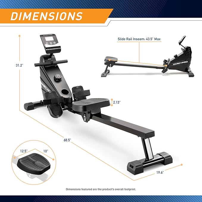 Marcy Compact 8-Level Adjustable Magnetic Resistance Rowing Machine with Transport Wheels