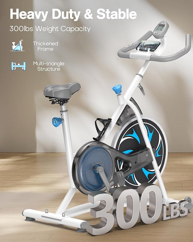 Exercise Bike Indoor Cycling Bike: Fitness Stationary Bike Machine for Home Cardio Gym - 300lbs Weight Capacity, Monitor with Pulse, Phone & Bottle holder & Upgraded Version Seat