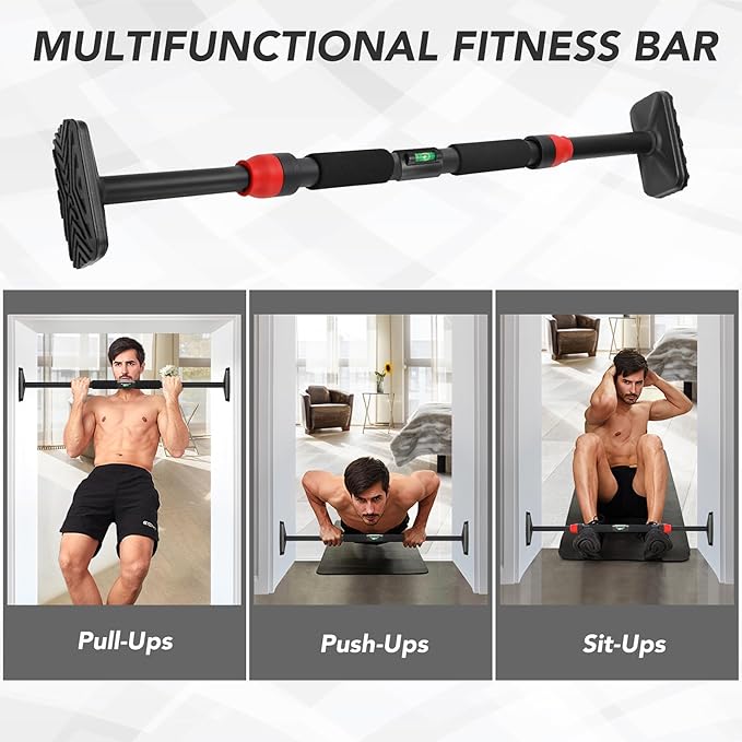 Pull Up Bar for Doorway -Pull Up Bar for Strength Training Chin up Bar without Screws - Pull-Up Bar for Upper Body Workout - Portable Pullup Bars with All Accessories