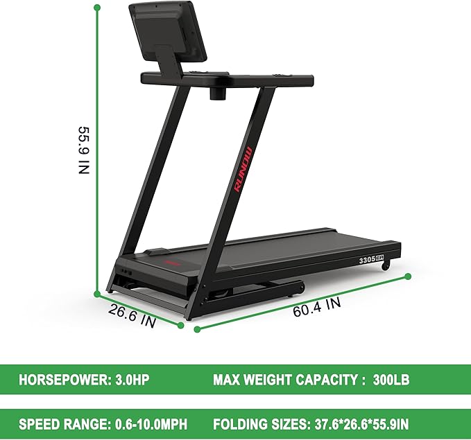 RUNOW Treadmill with Incline, Perfect as Treadmills for Home Walking and Running, Foldable Treadmill Support Bluetooth and Customized Programs, Easy Assembly Exercise Machine