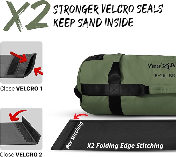 Yes4All Sandbags for Working Out, Adjustable Sand Bags for Weight Training with Handles, Multiple Colors & Sizes 5-200lbs