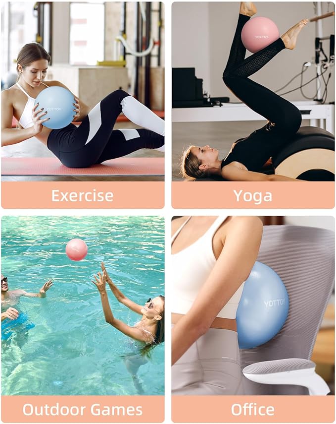 Pilates Ball, 10-inch Exercise Ball with Anti-Burst Technology for Stability, Stability Ball for Yoga, Pilates, Physical Therapy, Home Gym and Office Fitness Equipment