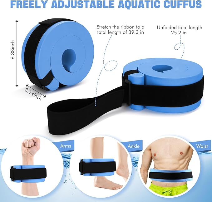 Water Dumbbells Set for Pool Weights, Aquatic Exercise Dumbbells, Foam Swim Aquatic Cuffs with Detachable Velcro - Aquatic Fitness Equipment for Water Workouts, Water Aerobics Weights & Therapy