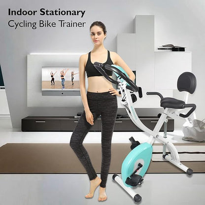 SereneLife Indoor Folding Stationary Exercise Bike - Cycling Cardio Workout Equipment - Compact Bicycle Fitness Machine with 8 Resistance Level for Home Workout, Pulse Monitoring, 265 LBS Capacity