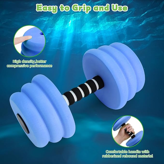 Water Aerobics Set for Aquatic Exercise, Pool Fitness Equipment Foam Water Dumbbell Set, New Upgrade Aquatic Dumbbells and Foam Swim Aquatic Cuffs, Water Workout Fitness Tool