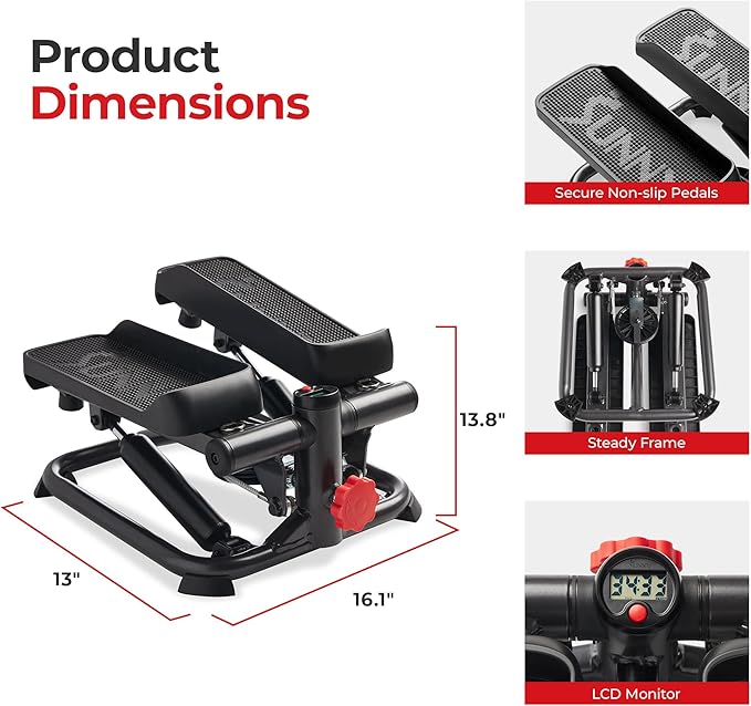 Sunny Health & Fitness Advanced Mini Steppers for Exercise at Home, Total Body Workout Stair Step Machine with Resistance Bands, Optional Smart Stepper with SunnyFit App Connection