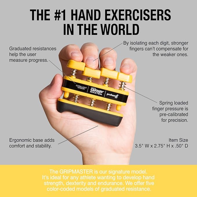 Gripmaster Hand Exerciser, Finger Exerciser (Hand Grip Strengthener), Spring-Loaded, Finger-Piston System, Isolate & Exercise Each Finger