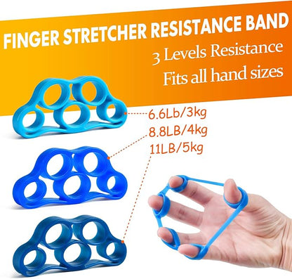 Grip Strength Trainer 7 Pack Adjustable Hand Gripper, Finger Stretcher Resistance Extensor Bands, Finger Exerciser, Grip Strength Ring & Stress Ball, Hand Grip Strengthener, Black