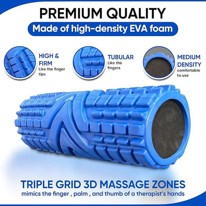 Foam Roller Patented Multi Phase Roller, 5 Year Warranty Firm High Density EVA Foam 6x13", Myofascial Release, Deep Muscle and Spinal Stabilization,Relieve Muscle Tensions (Blue, 6x13)