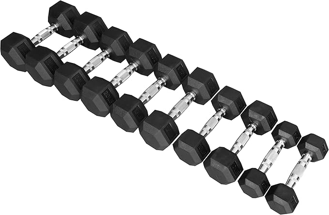 Signature Fitness Premium Rubber Coated Hex Dumbbell Weight Set