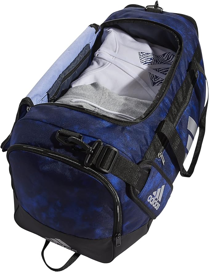 adidas Defender 4 Medium Duffel Bag, Stone Wash Team Royal Blue/Black/Silver Metallic, One Size