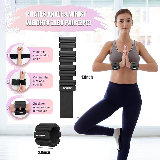 Wrist Weights for Women Set of 2, Adjustable Silicone Weighted Bracelet 1 lbs Each, Wearable Ankle & Arm weighted bangles for Yoga, Pilates, Barre, Walking, Workout and Pool Exercise