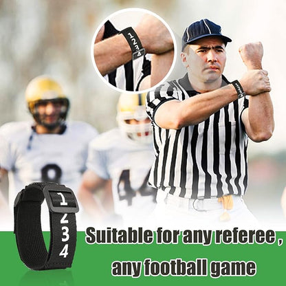 Football Referee Gear 3Pcs Football Down Indicator Football Yard Markers Official Football Numbered Wrist Football Referee Nylon Chain Clip Umpire Indicator Hook and Loop Referee Wristband Accessories