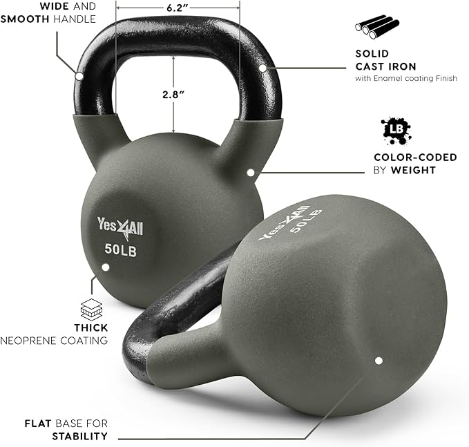 Yes4All Neoprene Coated/Adjustable Kettlebell & Kettlebell Sets - Hand Weights for Home Gym & Dumbbell Weight Set training