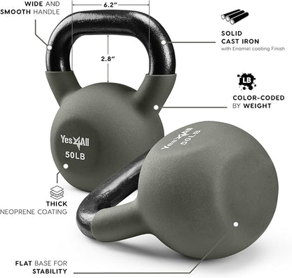 Yes4All Neoprene Coated/Adjustable Kettlebell & Kettlebell Sets - Hand Weights for Home Gym & Dumbbell Weight Set training