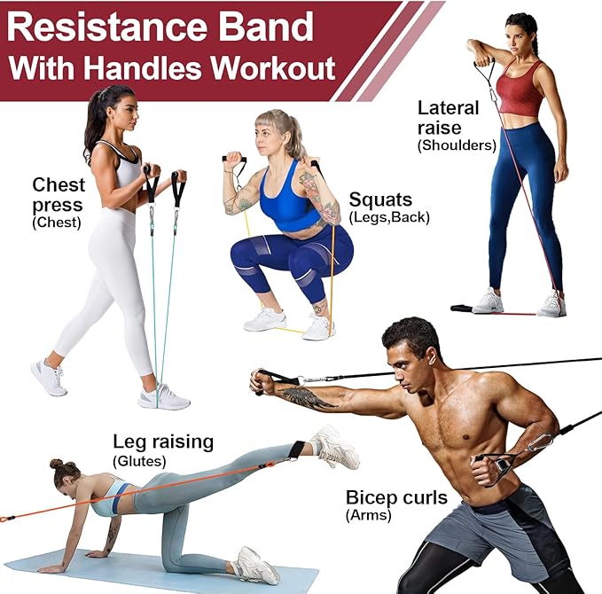 Uspring Resistance Bands for Working Out, Exercise Bands Resistance Bands Set with Handles, Door Anchor, Strength Training Bands Resistance, Work Out Bands for Home Gym, Pilates