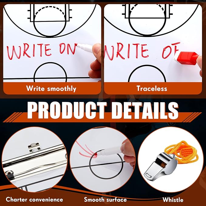 Fuutreo 2 Pcs Basketball Board for Coaches Dry Erase Double Sided Basketball Whiteboard Coaching Board Equipment Includes 6 Dry Erase Marker Pens and 2 Whistles for Basketball Gifts Accessories