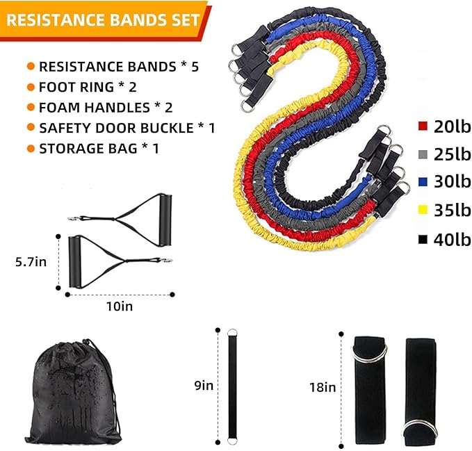 Resistance Bands Set, 20lbs to 40lbs Exercise Bands with Handles Fitness Bands for Heavy Resistance Training Shape Body, Yoga, Home Workout Set