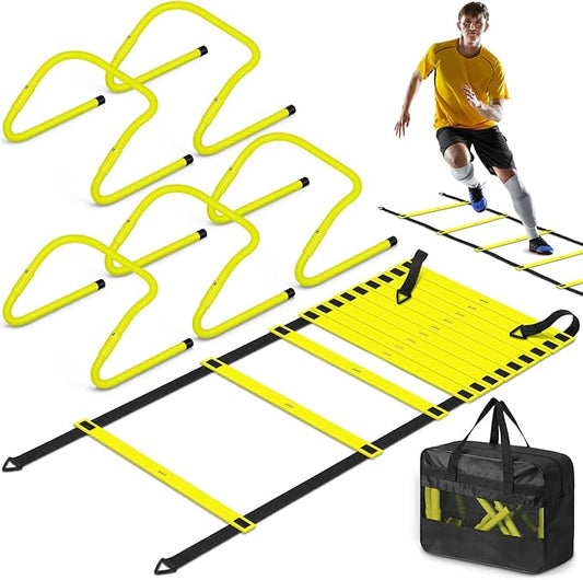 Speed and Agility Training Equipment: 5 Adjustable Agility Hurdles. 20ft Agility Ladder, Soccer Training Equipment Set for Kids Youth Adults