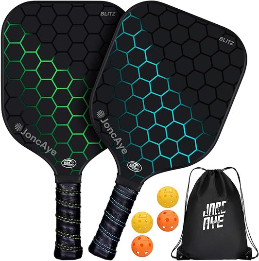 JoncAye Pickleball-Paddles-Set of 4 or 2 Rackets with Balls and Bag | USAPA Approved Pickle-Ball Equipment with Accessories | Fiberglass/Graphite Pickleball Racquet Set for Men, Women, Kids, Adults