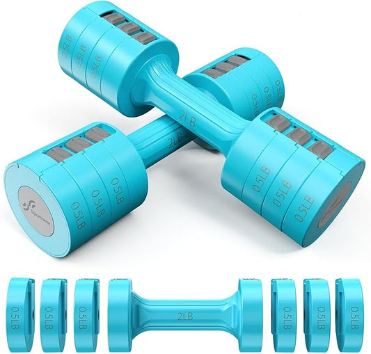 Adjustable Dumbbells Hand Weights Set: Sportneer 5 lb Dumbbells Set of 2 Each 2lb 3lb 4lb 5lb Free Weights Fast Adjust Weight 4 In 1 Weights Dumbbells Set for Women Men Home Gym Exercise Training