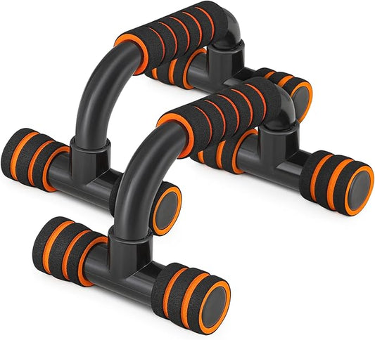 MADOG Portable Push Up Bars with Cushioned Foam Grip, 1 Pair Non-Slip Pushup Handles for Home Fitness Training, Up to 330 lbs, Black & Orange Cushioned