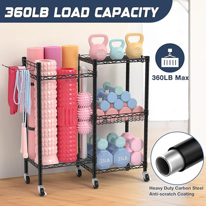 Yoga Mat Storage Rack, 350 LB Load Dumbbell Rack, Height Adjustable Home Gym Storage Weight Rack for Dumbbells Kettlebells Yoga Mat Yoga Ball