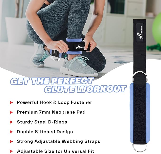 Sportneer Ankle Strap for Cable Machine: Adjustable Ankle Straps (Pair) for Leg Extensions, Booty Hip Abductors, Kickbacks, Glute Workouts in Home and Gym