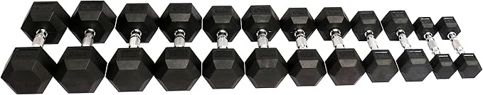 Signature Fitness Premium Rubber Coated Hex Dumbbell Weight Set