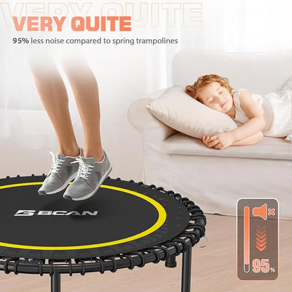 BCAN 450/550 LBS Foldable Mini Trampoline, 40"/48" Fitness Trampoline with Bungees, U Shape Adjustable Foam Handle, Stable & Quiet Exercise Rebounder for Adults Indoor/Outdoor Workout