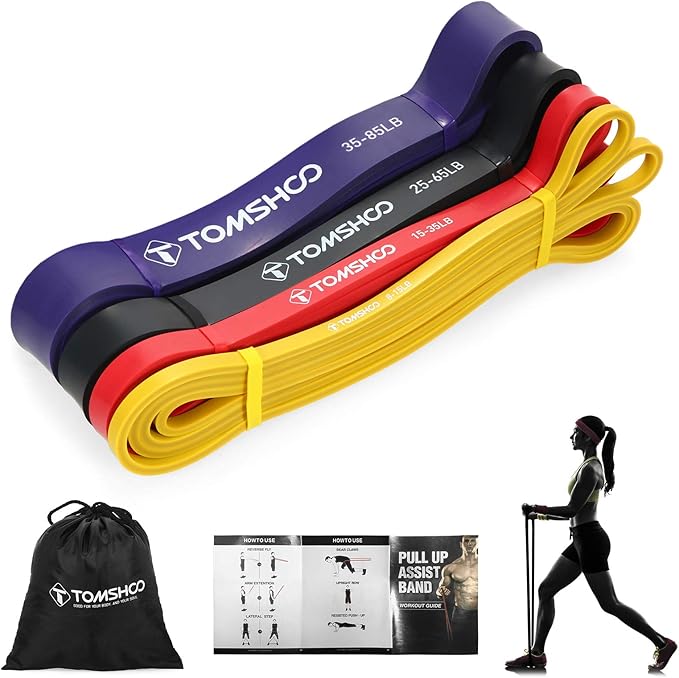 TOMSHOO Resistance Bands Set, 4/5 Pcs Fitness Exercise Workout Bands with Storage Bag, Door Anchor, Handles, Pull Up Assistance Straps for Working Out, Body Stretching, Physical Therapy, More