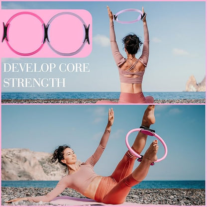 Poen 14 Pcs Pilates Ring and Ball Set for Women Pilates Ring Circle Ball with Stretching Strap 8 Resistance Bands Non Slip Socks Gym Back Bags Exercise Equipment for Workout