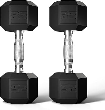 GRETERST Hex Dumbbells Set Rubber Coated Hand Weights Exercise & Fitness for Home Gym Workouts Weight Strength Training, Set of 2