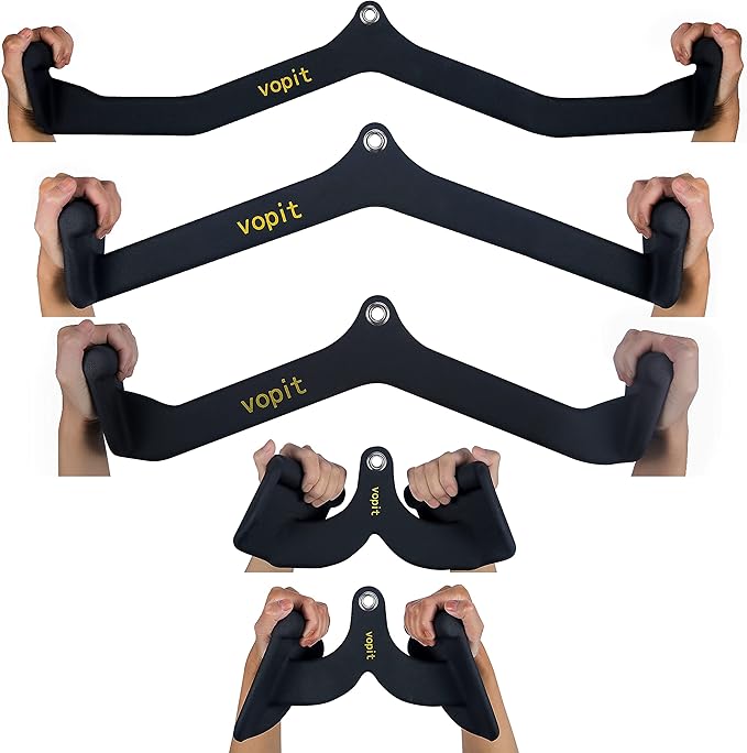 LAT Pull Down Bars Cable Machine Attachments, Rowing T-bar V-bar Set, Ergonomic Back Strength Training Handle Grips, for Cable Machine Rowing Machine Home Gym Equipment (Heavy Duty Pack of 5)