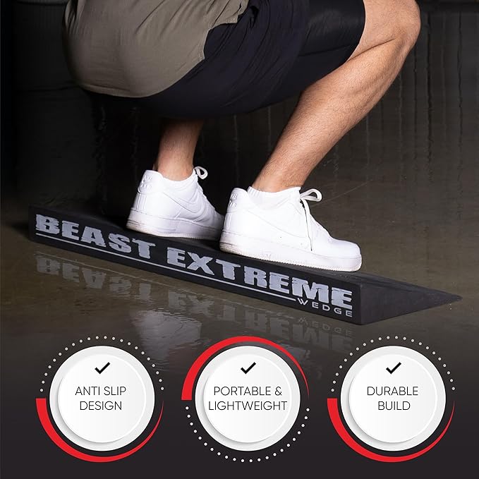 Beast Extreme Wedge Block - Wider Calf Stretcher Slant Board for Extra Stability - Heel Elevated Wedges for Weightlifting, Physical Therapy - Incline Board for Calf Stretching, Strength, Mobility