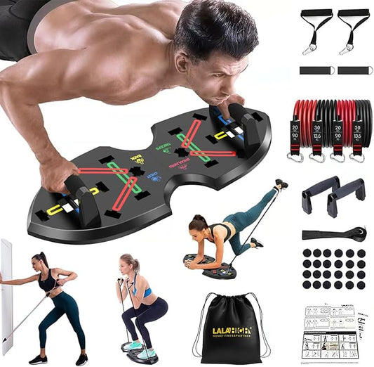 LALAHIGH Upgraded Push Up Board: Multi-Functional 20 in 1 Bar with Resistance Bands, Portable Home Gym, Strength Training Equipment, Handles for Perfect Pushups, Fitness Men and Women